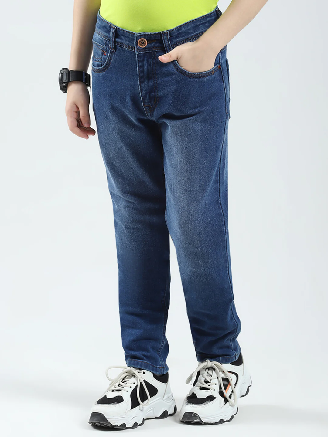 Boys Blue Solid Slim Fit Denim - Image 3