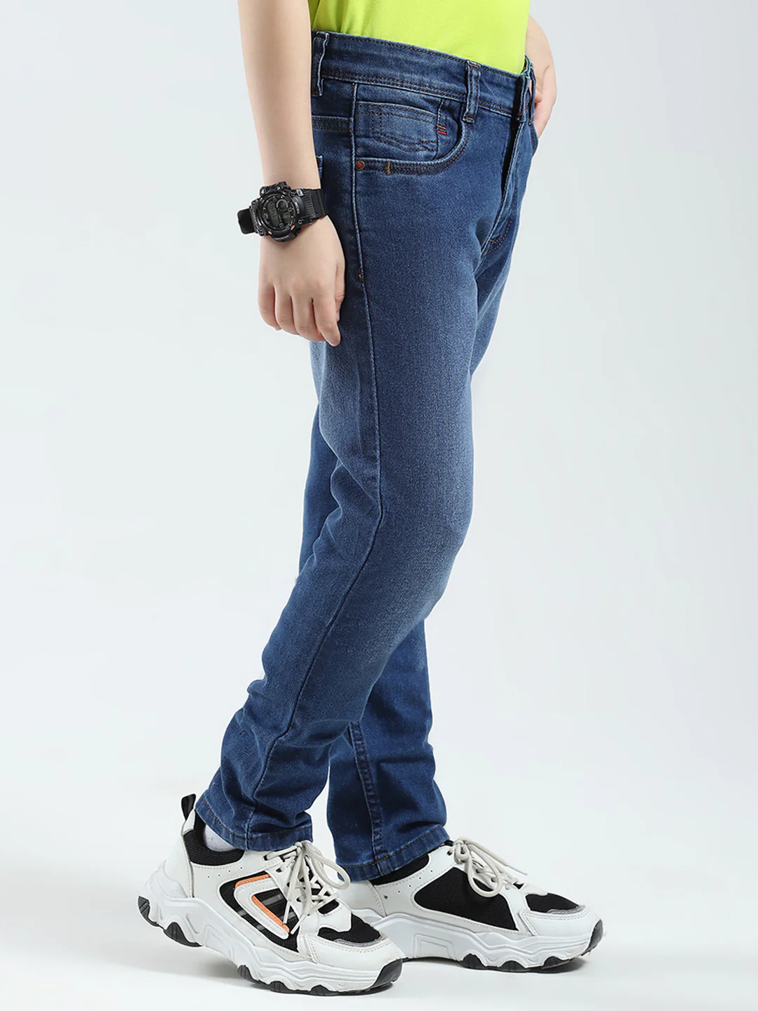 Boys Blue Solid Slim Fit Denim - Image 4