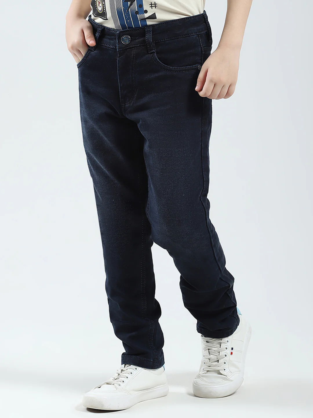Boys Blue Solid Slim Fit Denim - Image 3
