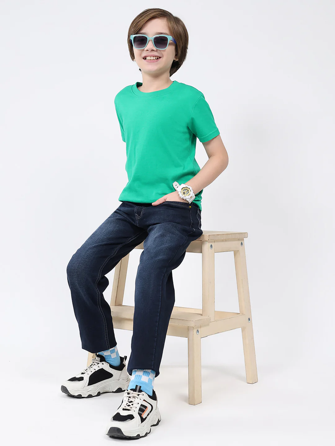 Boys Blue Solid Slim Fit Denim - Image 2
