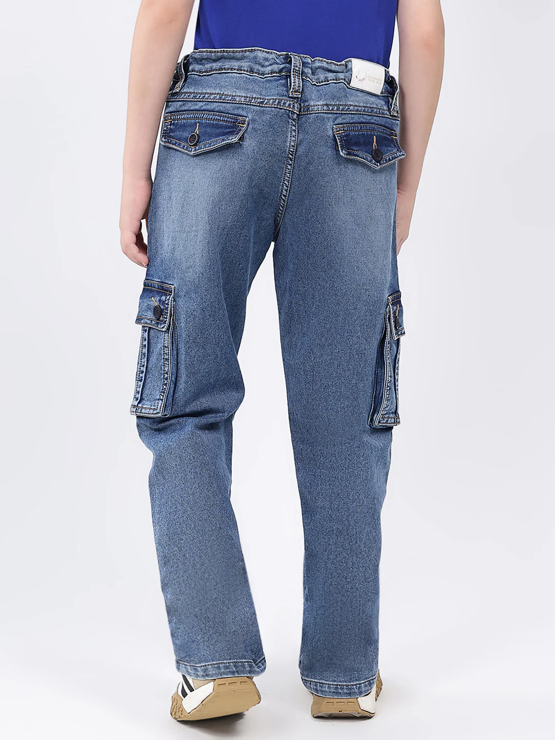 Boys Blue Solid Straight Fit Cargo - Image 5