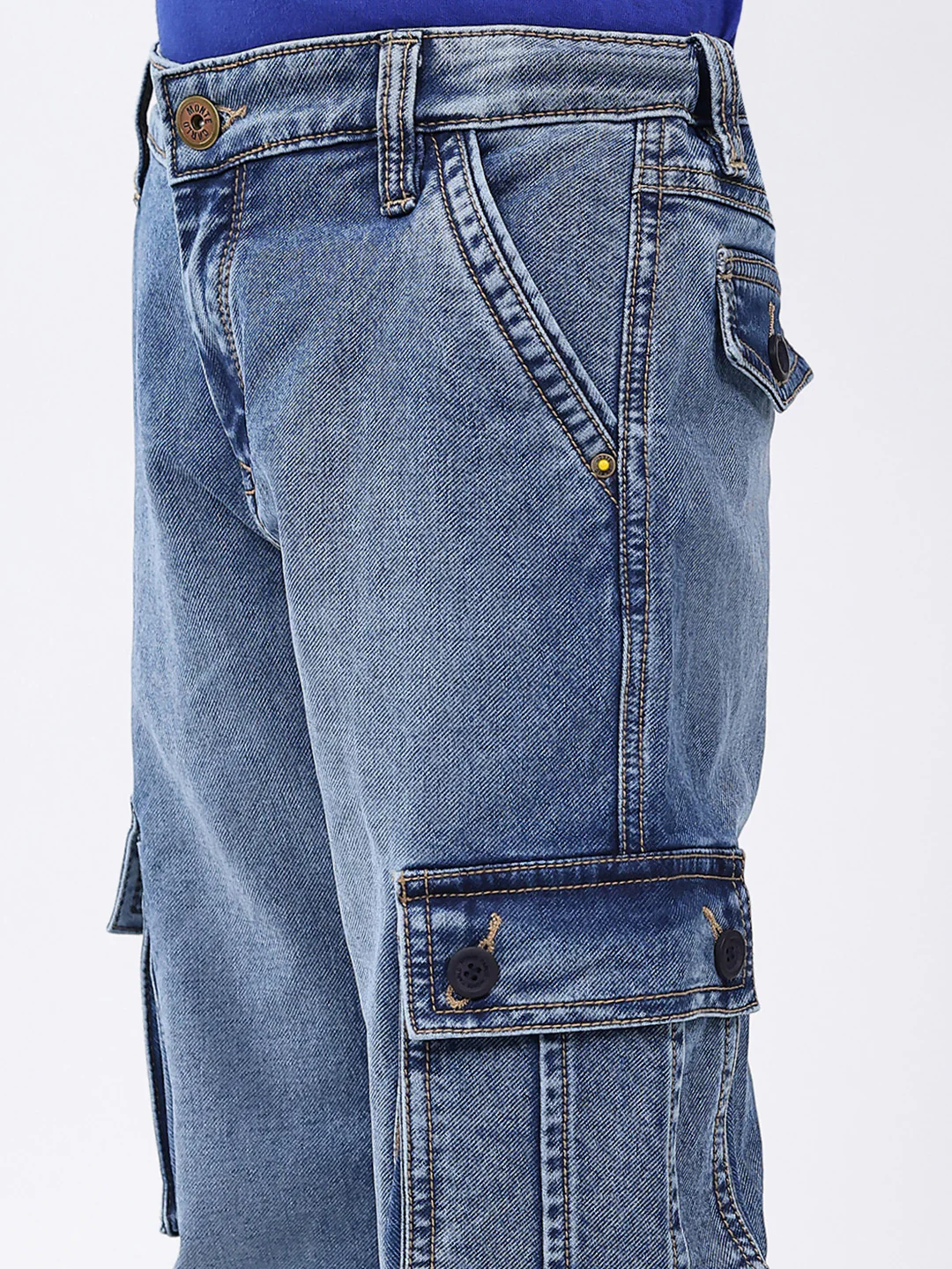 Boys Blue Solid Straight Fit Cargo - Image 6