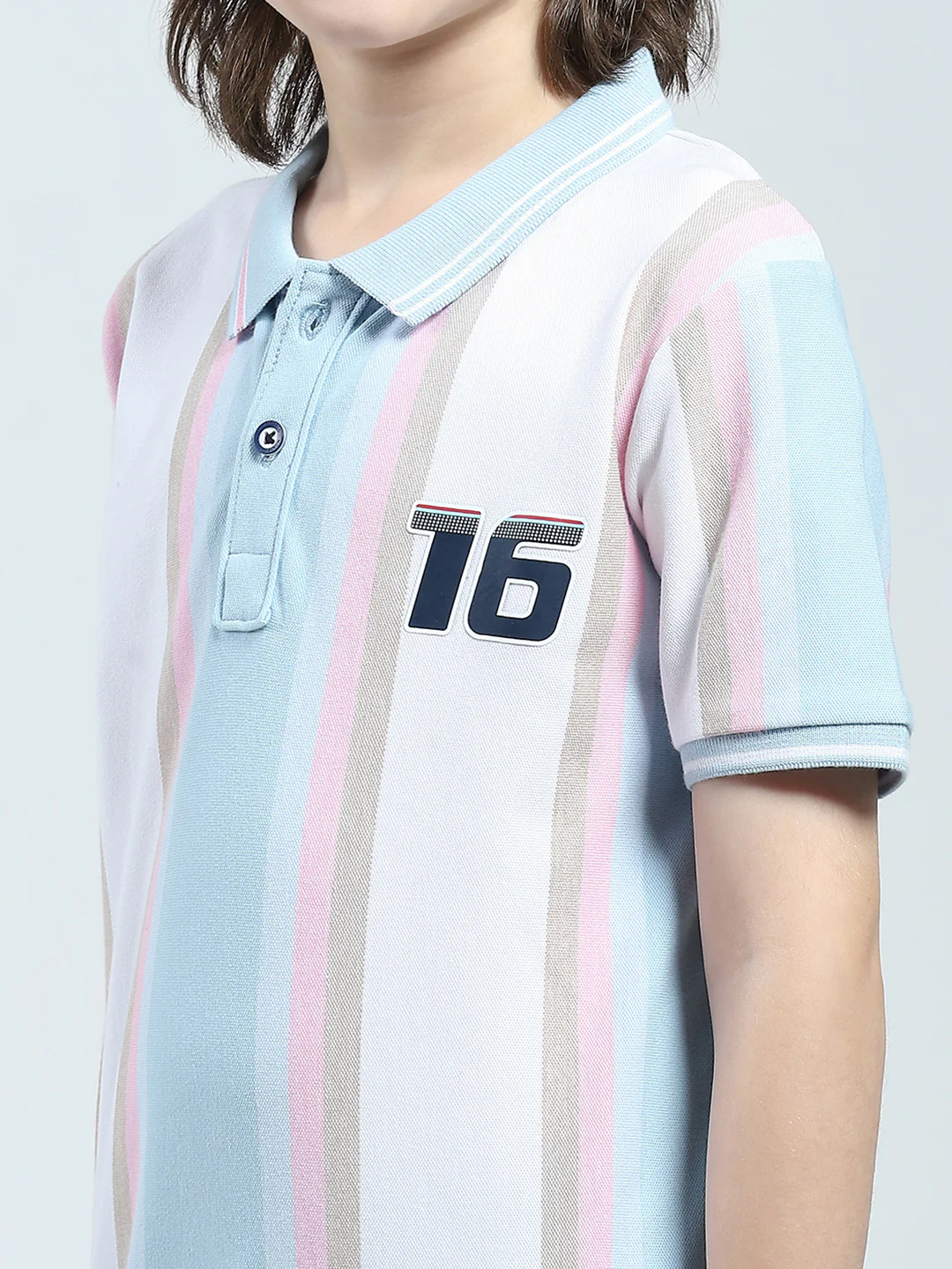 Boys Blue Stripe Collar Half Sleeve T-Shirt - Image 6
