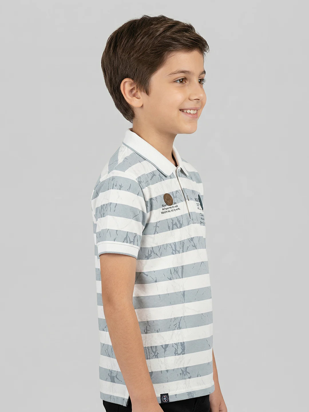 Boys Blue Stripe Collar Half Sleeve T-Shirt - Image 2