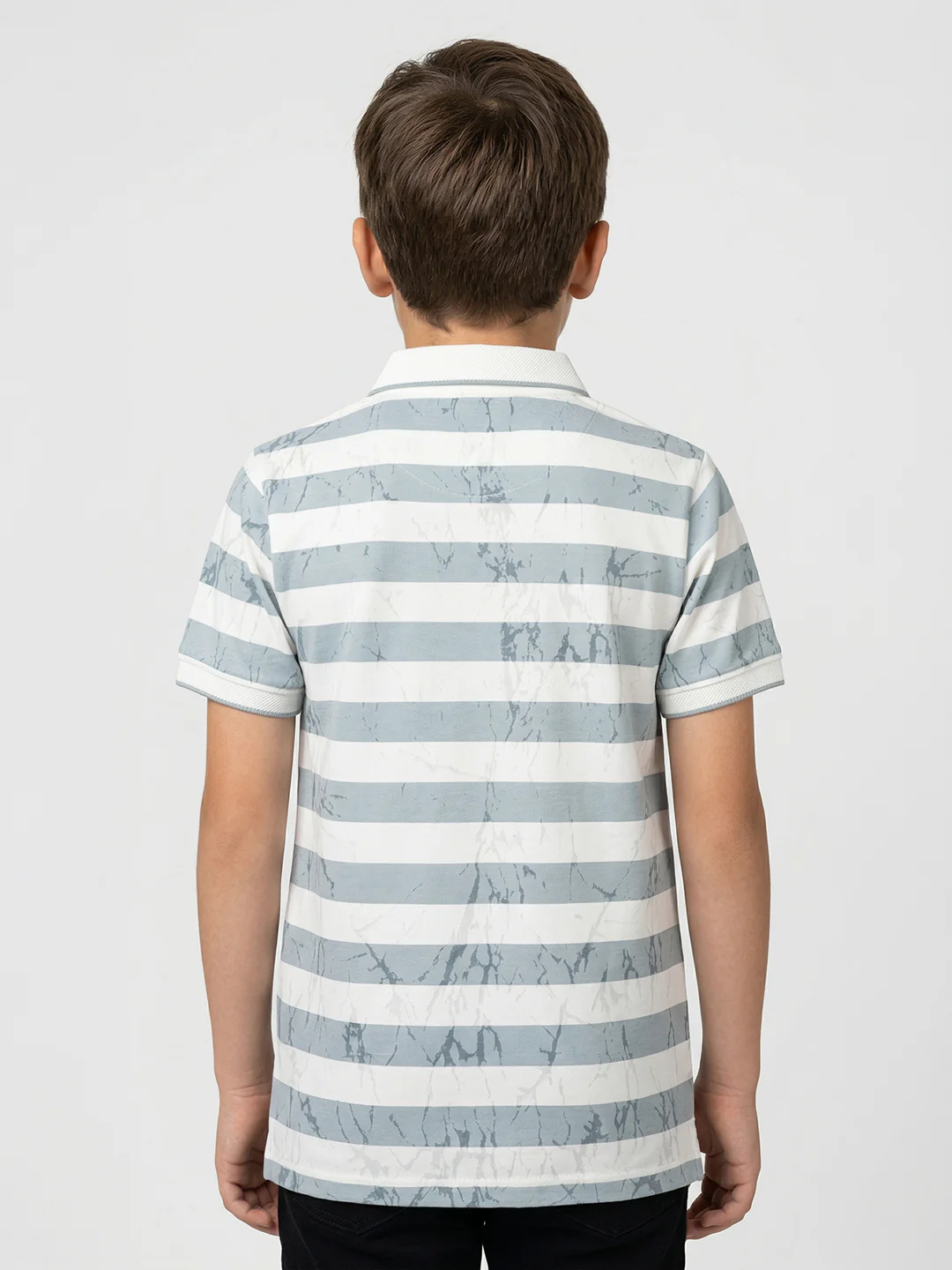Boys Blue Stripe Collar Half Sleeve T-Shirt - Image 4