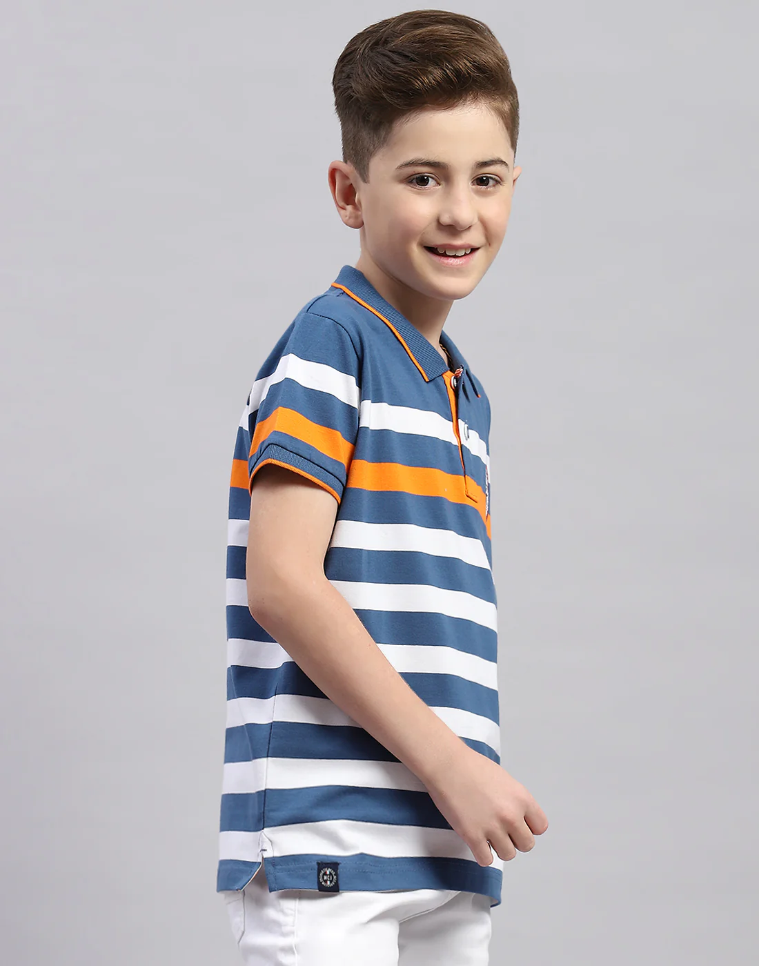 Boys Blue Stripe Polo Collar Half Sleeve T-Shirt - Image 4