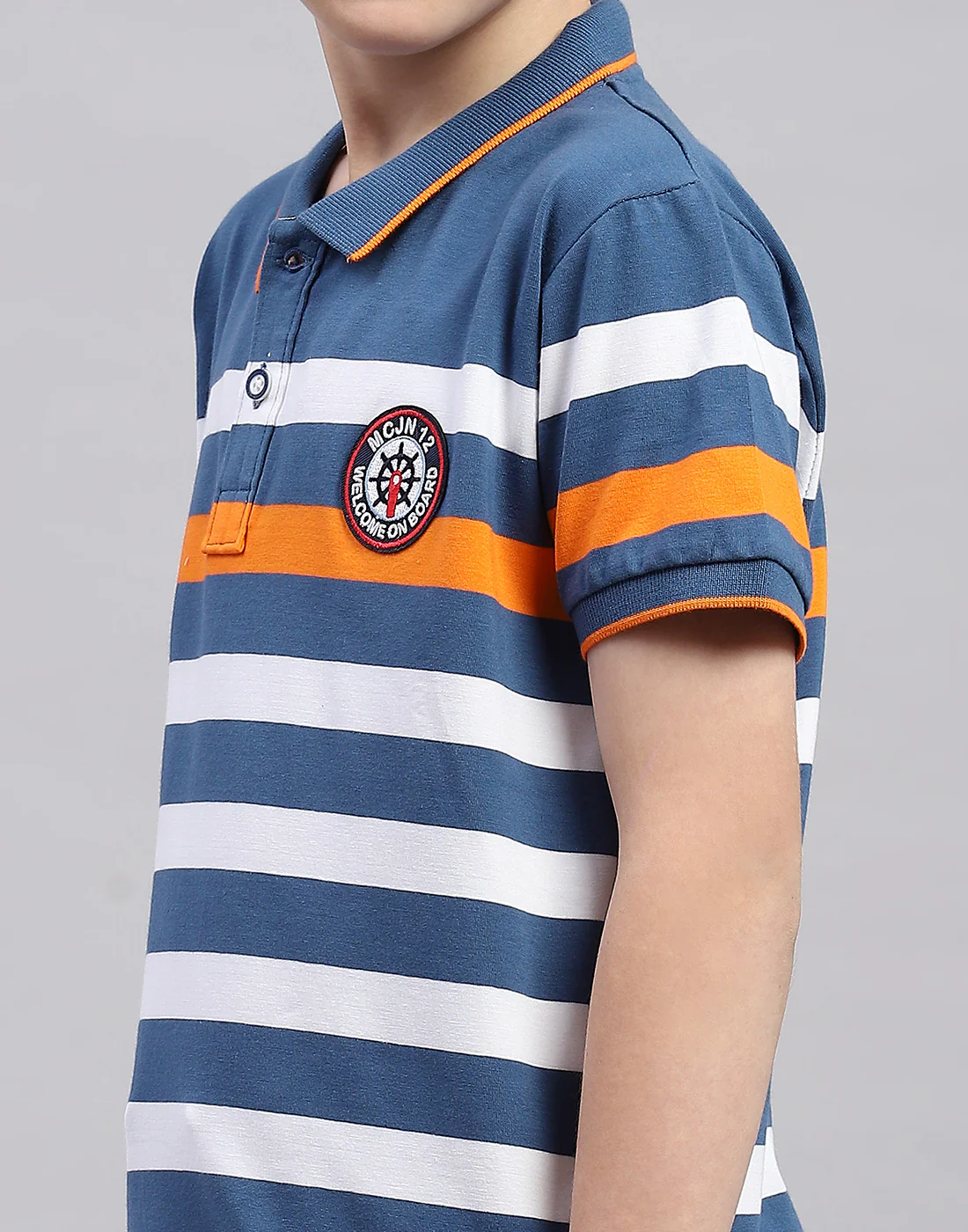 Boys Blue Stripe Polo Collar Half Sleeve T-Shirt - Image 6