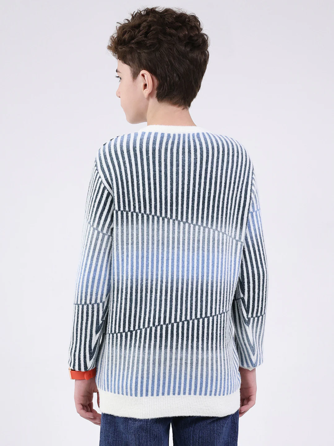 Boys Blue Stripe Round Neck Full Sleeve Pullover - Image 5