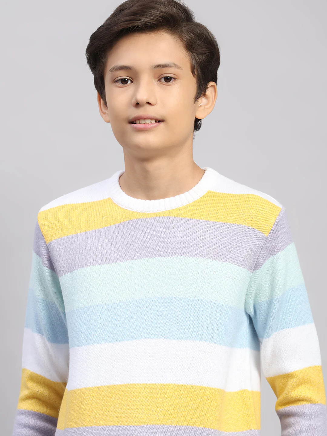 Boys Blue Stripe Round Neck Full Sleeve Pullover - Image 6