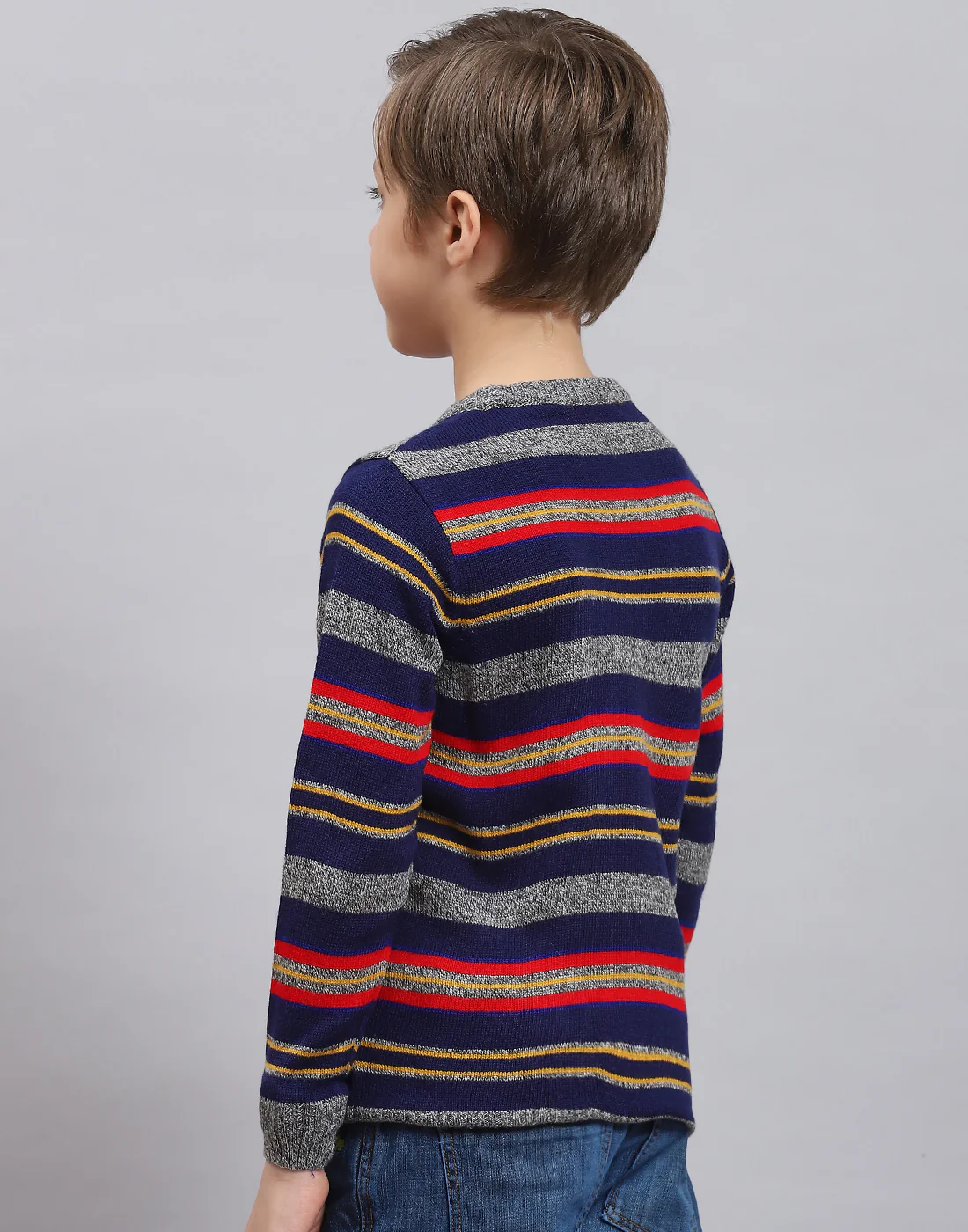 Boys Blue Stripe Round Neck Full Sleeve Sweater - Image 6
