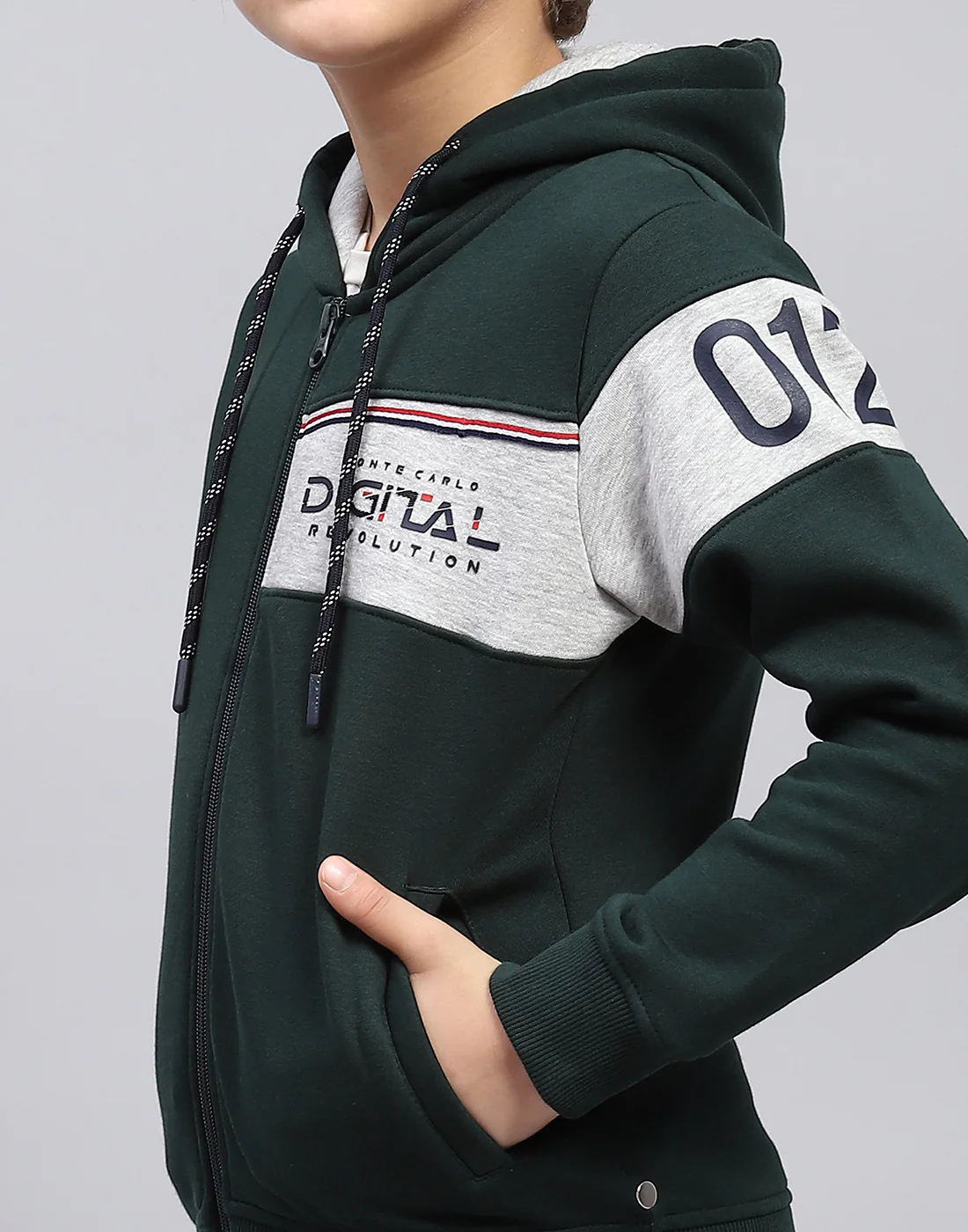Boys Bottle Green Printed Hooded Full Sleeve Sweatshirt - Image 6