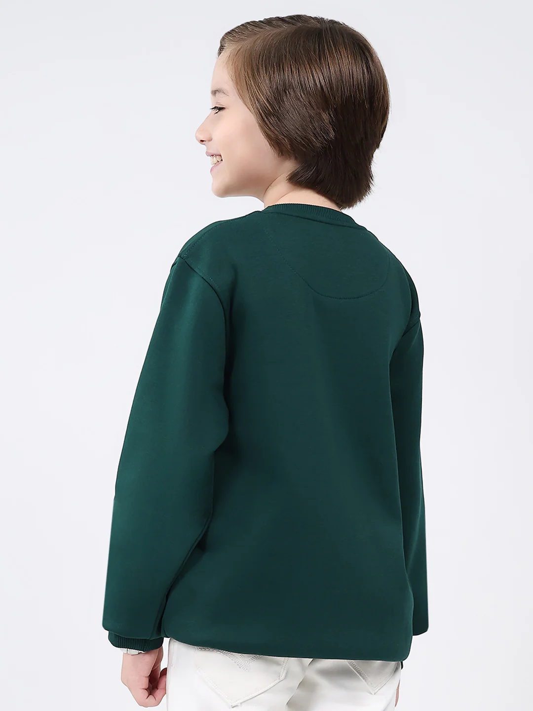 Boys Bottle Green Printed Round Neck Full Sleeve Sweatshirt - Image 5