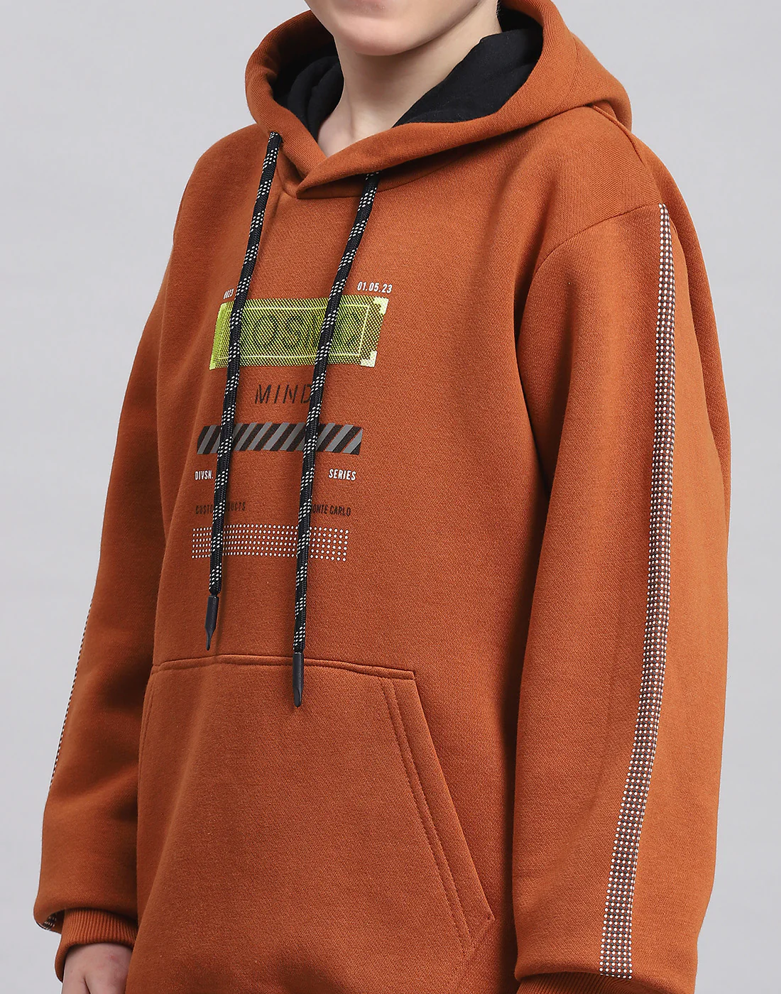 Boys Brown Printed Hooded Full Sleeve Sweatshirt - Image 6