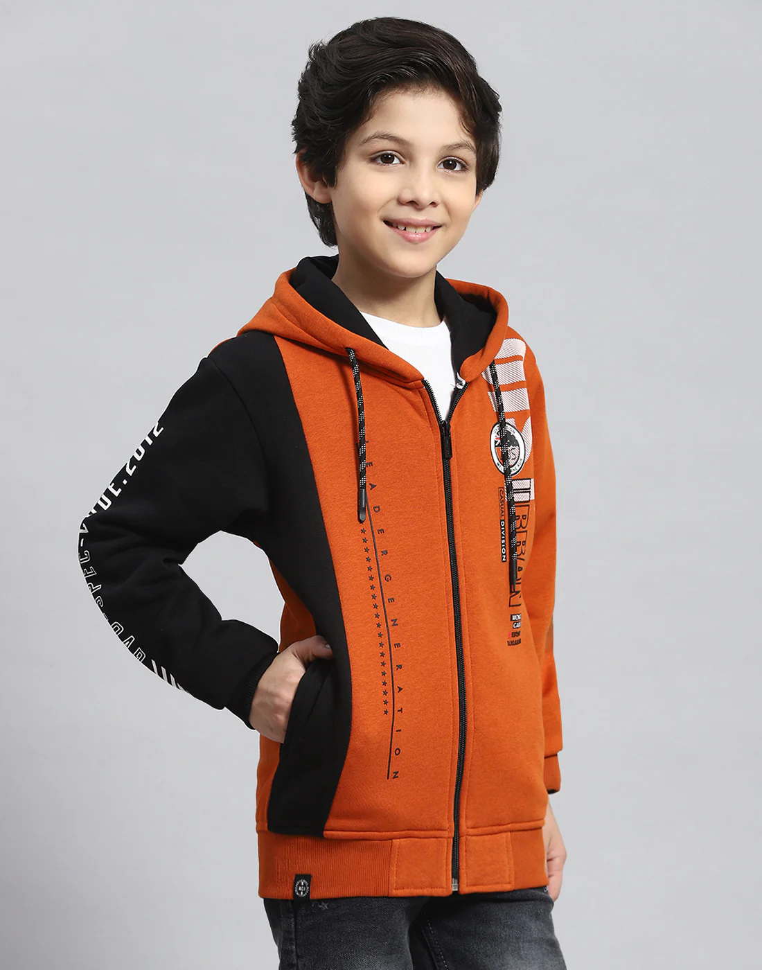 Boys Brown Printed Hooded Full Sleeve Sweatshirt - Image 5