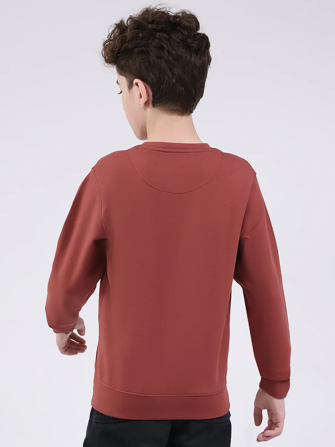Boys Brown Printed Round Neck Full Sleeve Sweatshirt - Image 5