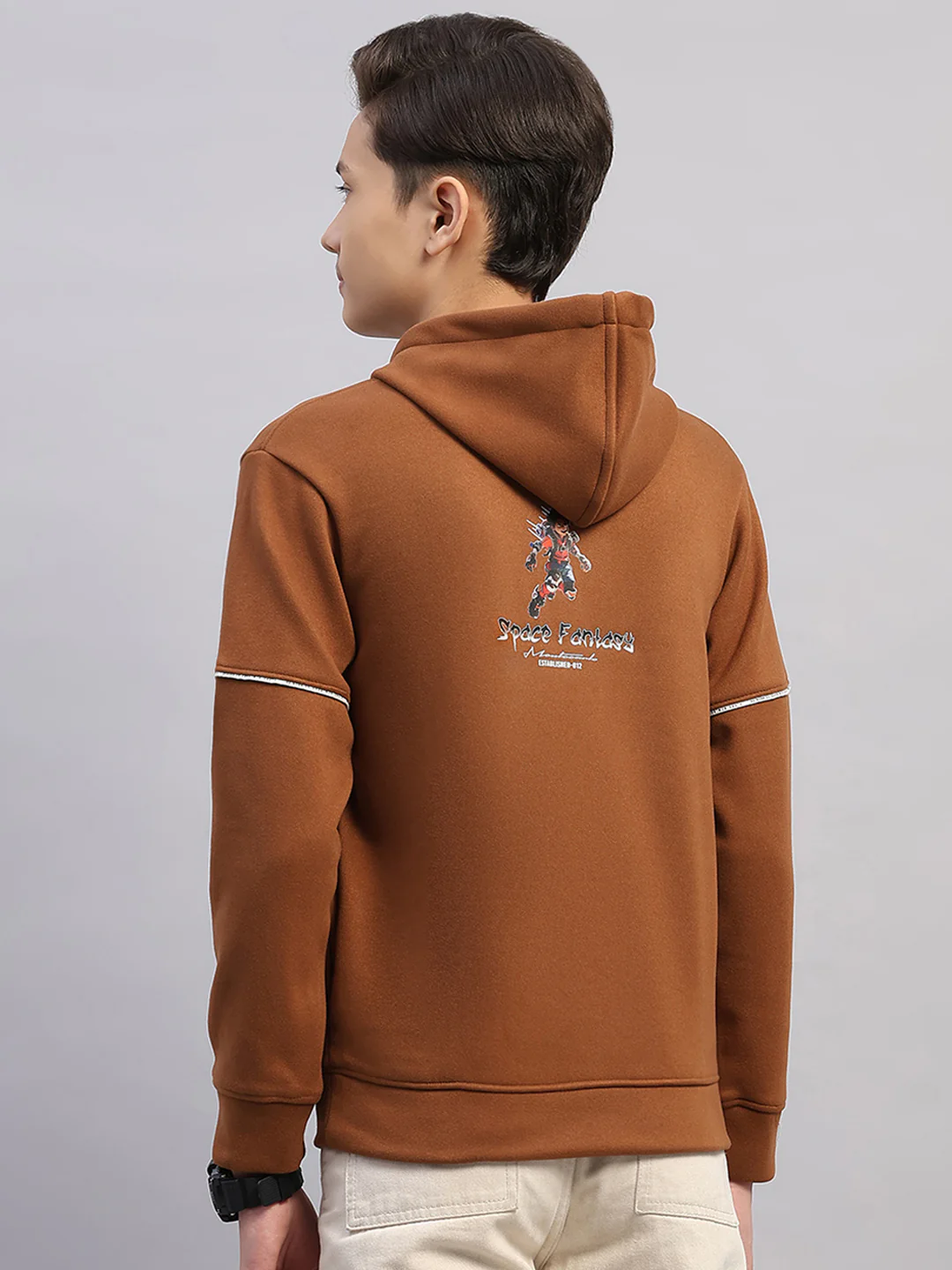 Boys Brown Printed Round Neck Full Sleeve Sweatshirt - Image 5