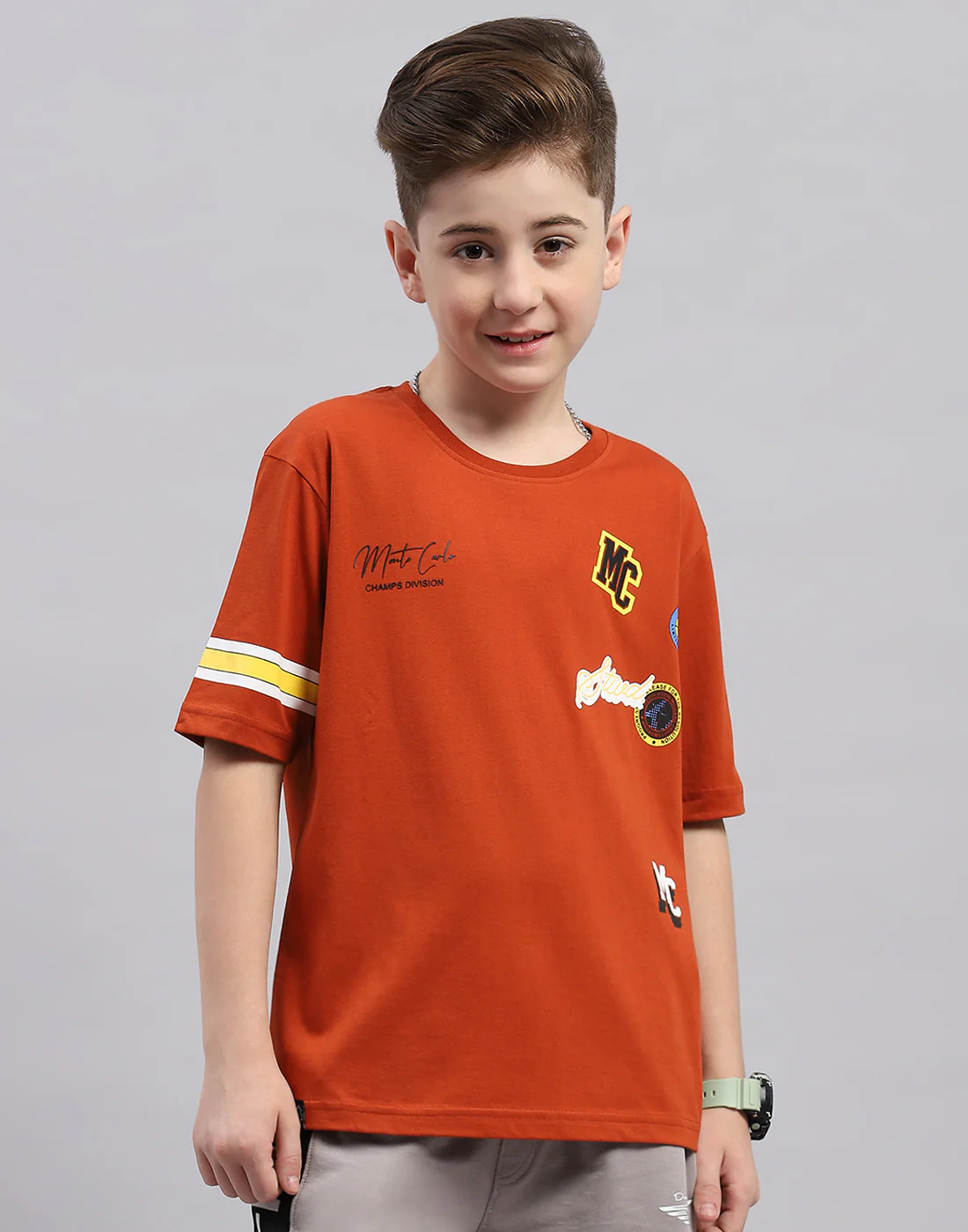 Boys Brown Printed Round Neck Half Sleeve T-Shirt - Image 3