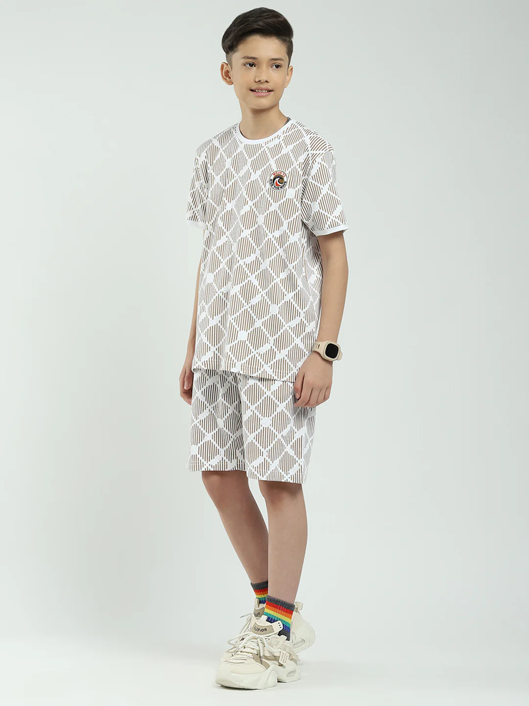 Boys Brown Printed Round Neck Half Sleeve Bermuda Set - Image 3