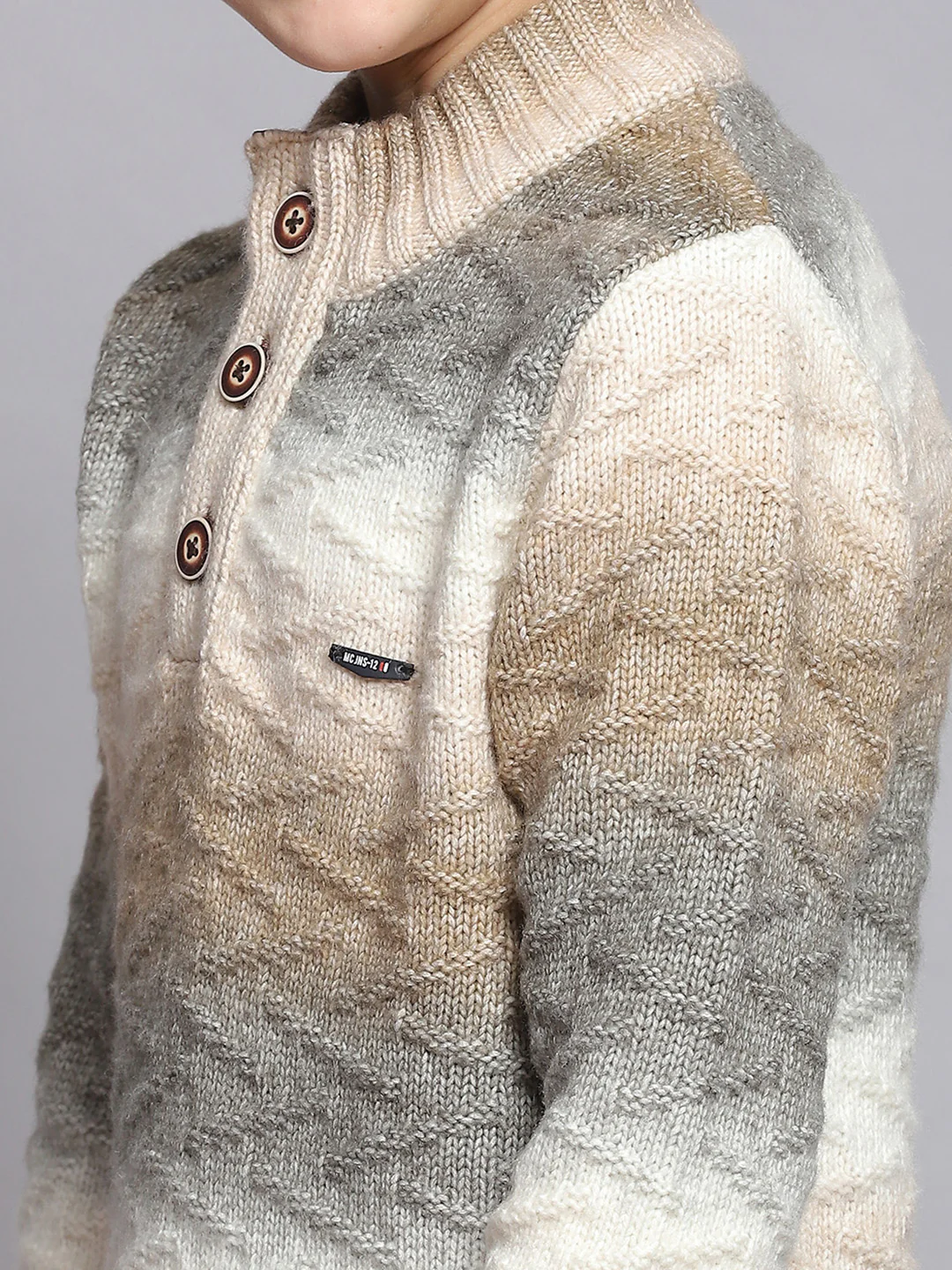 Boys Brown Self Design Round Neck Full Sleeve Sweater - Image 6