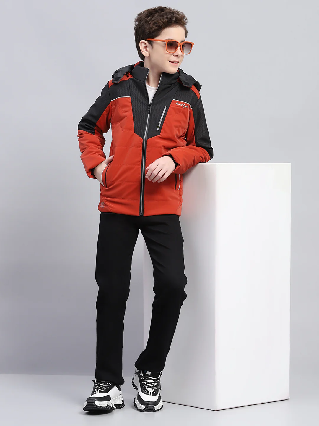 Boys Brown Solid Detachable Hood Full Sleeve Jacket - Image 2