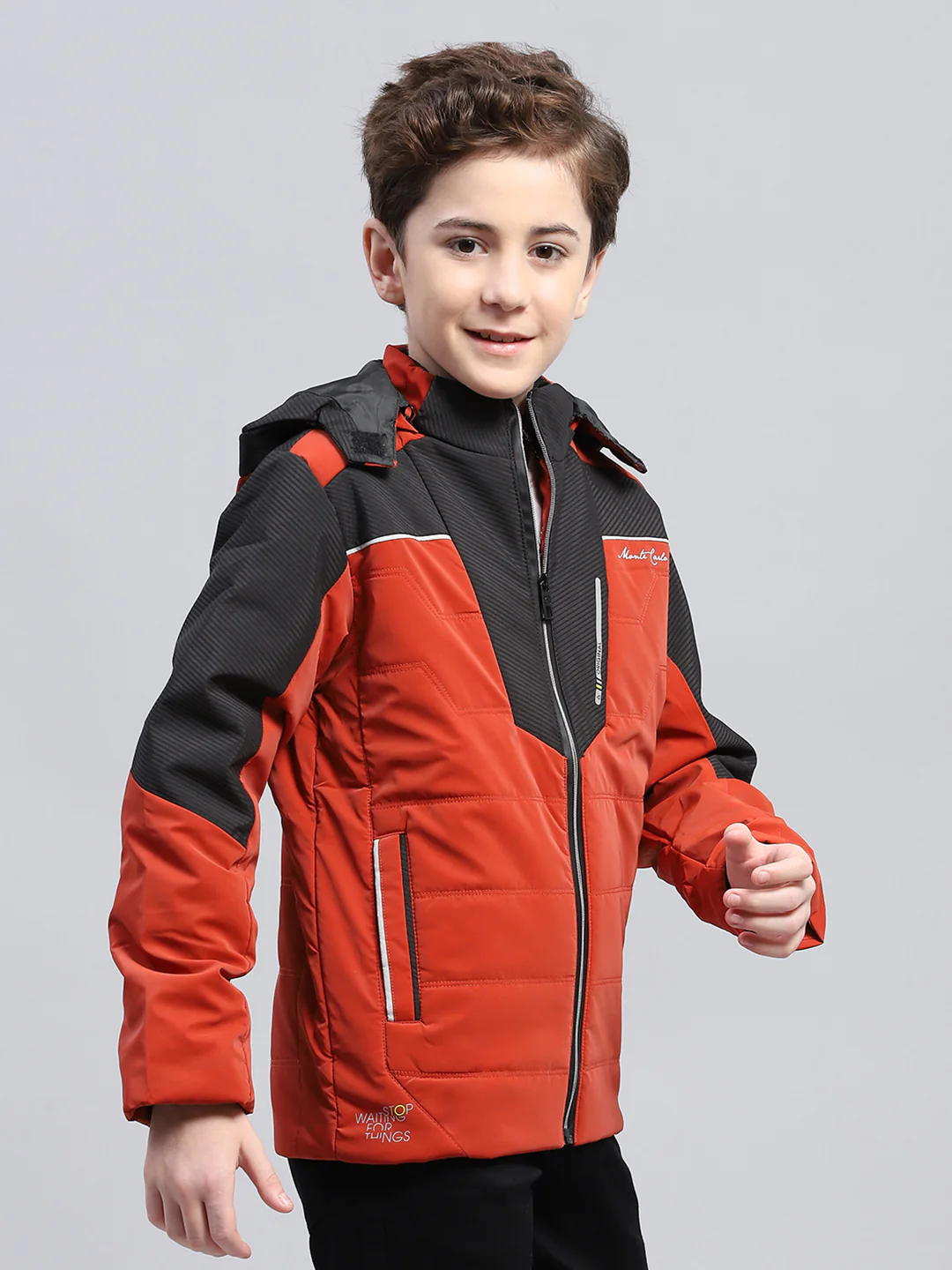 Boys Brown Solid Detachable Hood Full Sleeve Jacket - Image 4