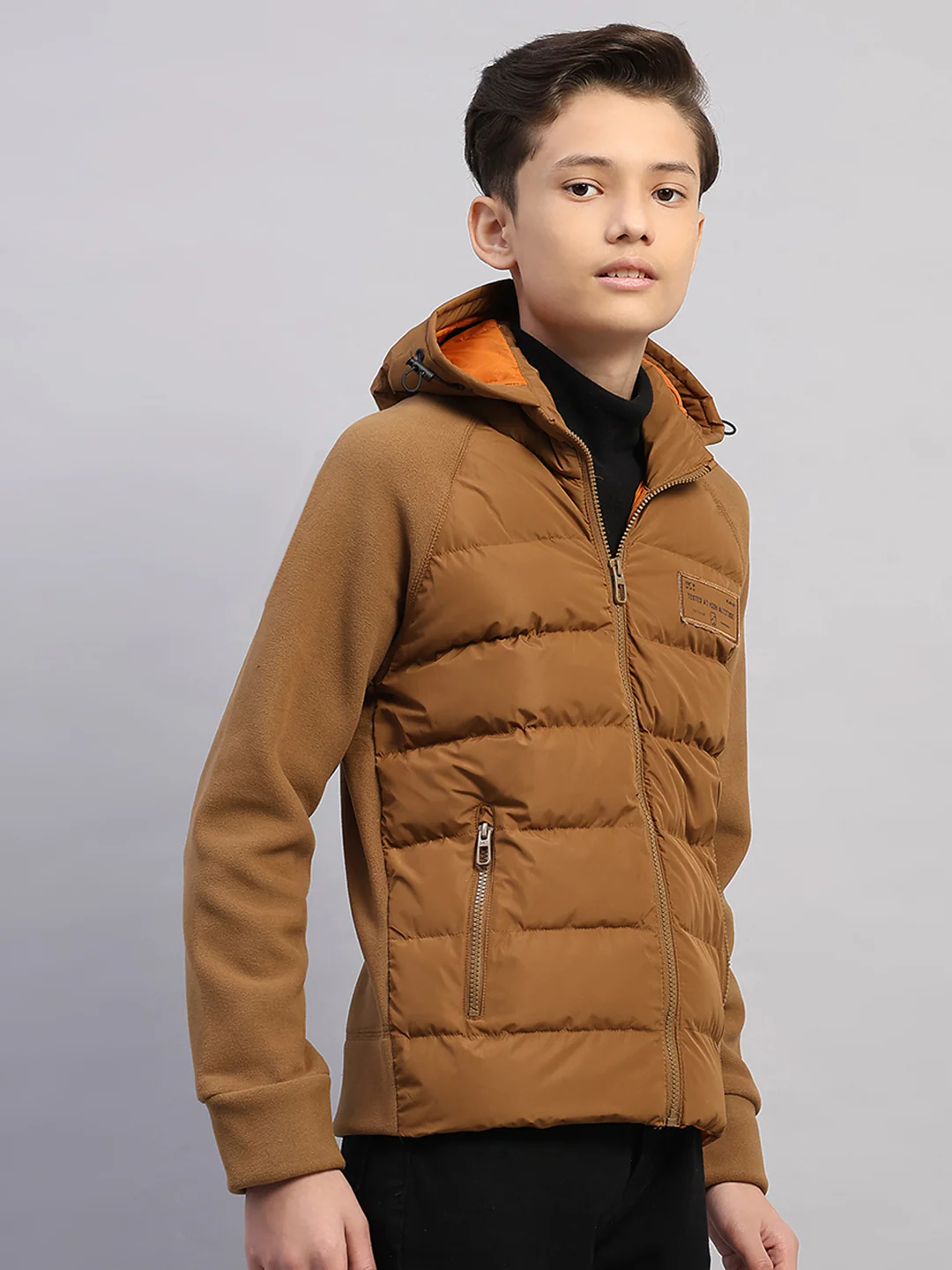 Boys Brown Solid Hooded Full Sleeve Jacket - Image 4