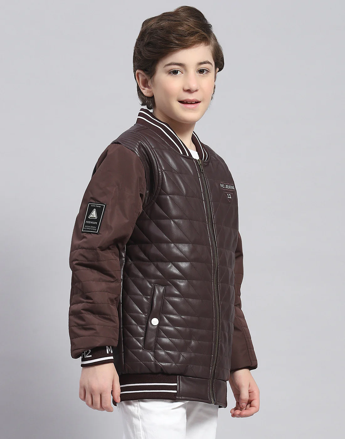 Boys Brown Solid Mandarin Collar Full Sleeve Boys Jacket - Image 4