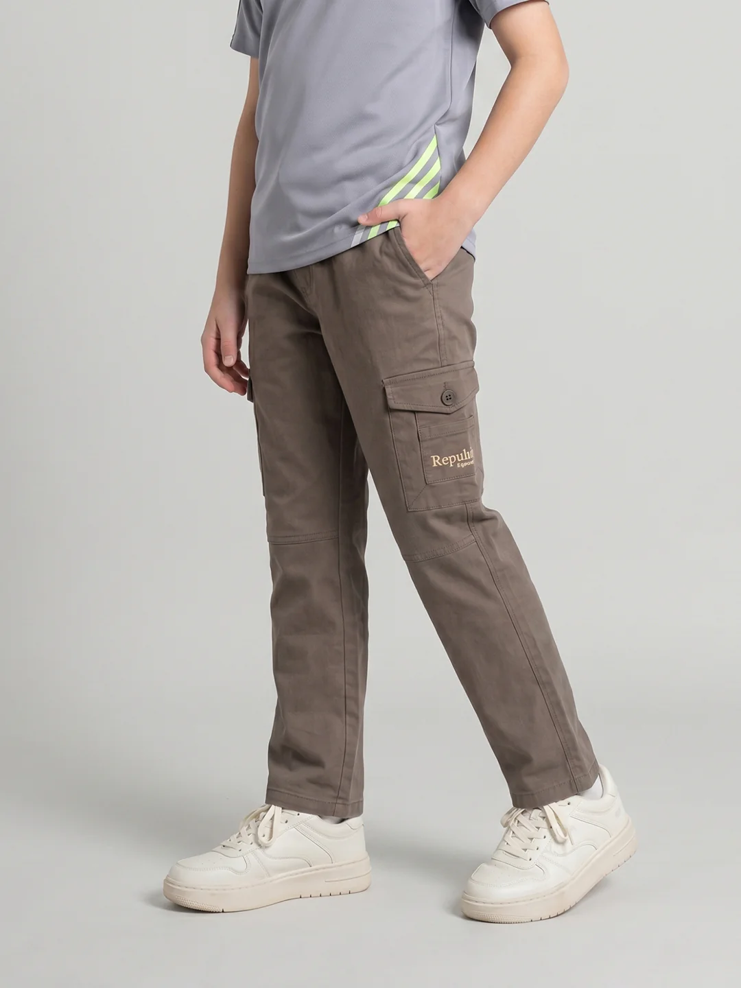 Boys Brown Solid Straight Fit Jogger - Image 2