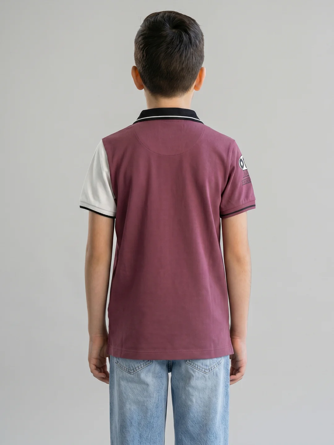 Boys Burgundy Printed Collar Half Sleeve T-Shirt - Image 3
