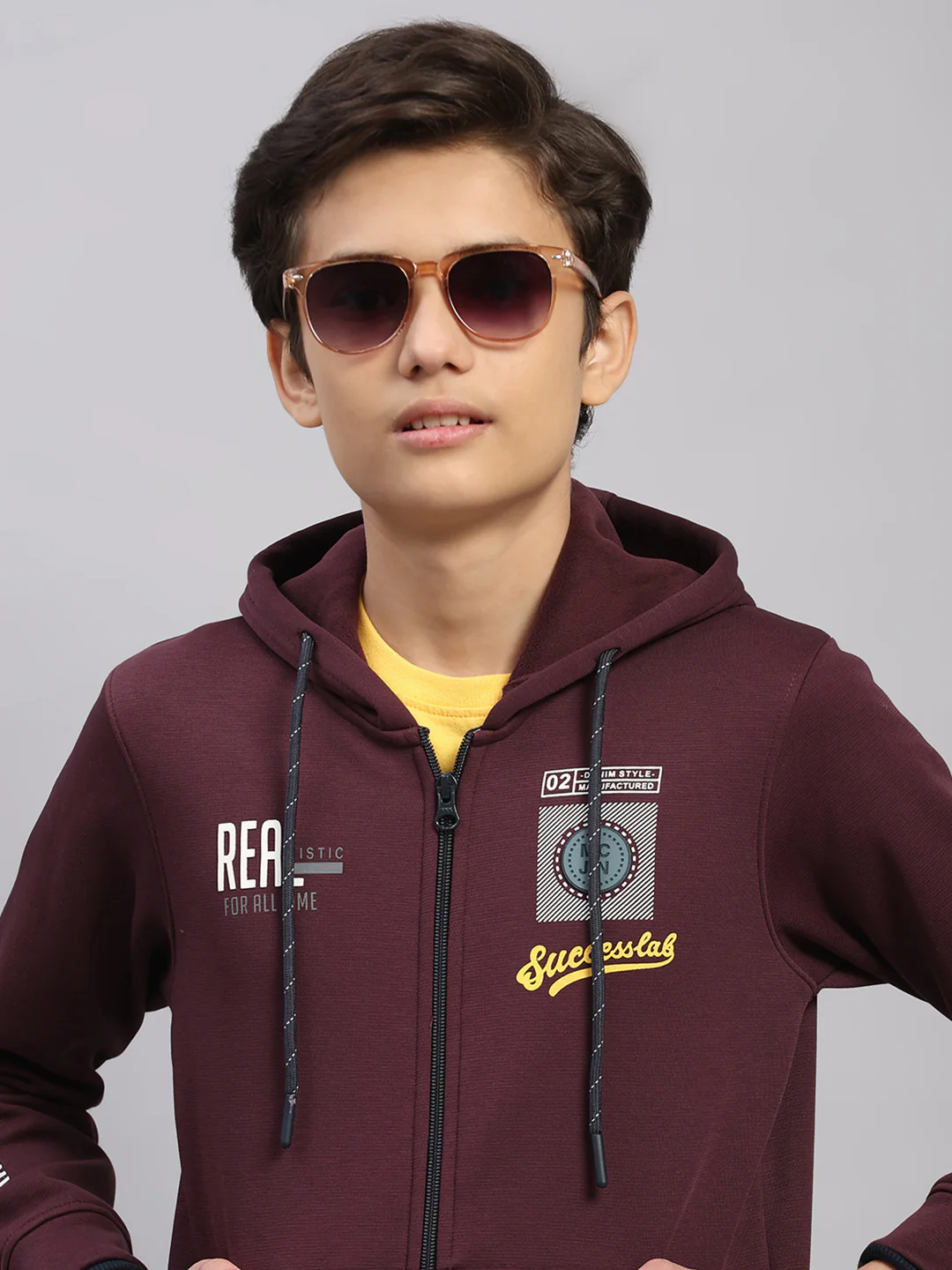 Boys Burgundy Printed Hooded Full Sleeve Sweatshirt - Image 6
