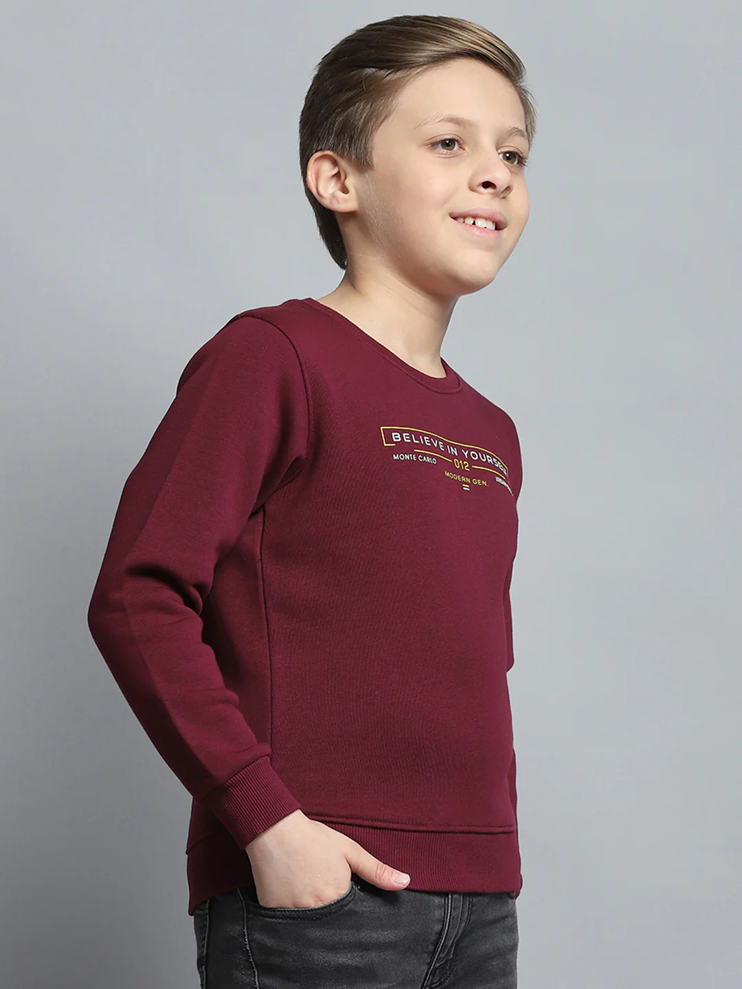Boys Burgundy Printed Round Neck Full Sleeve Pullover - Image 4