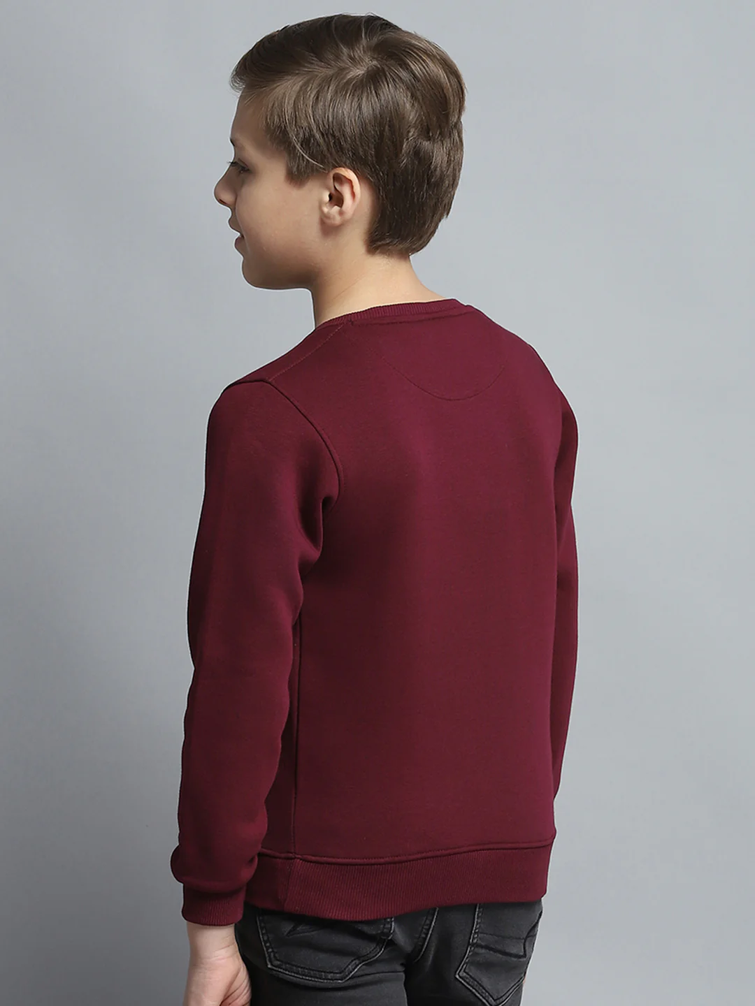 Boys Burgundy Printed Round Neck Full Sleeve Pullover - Image 5