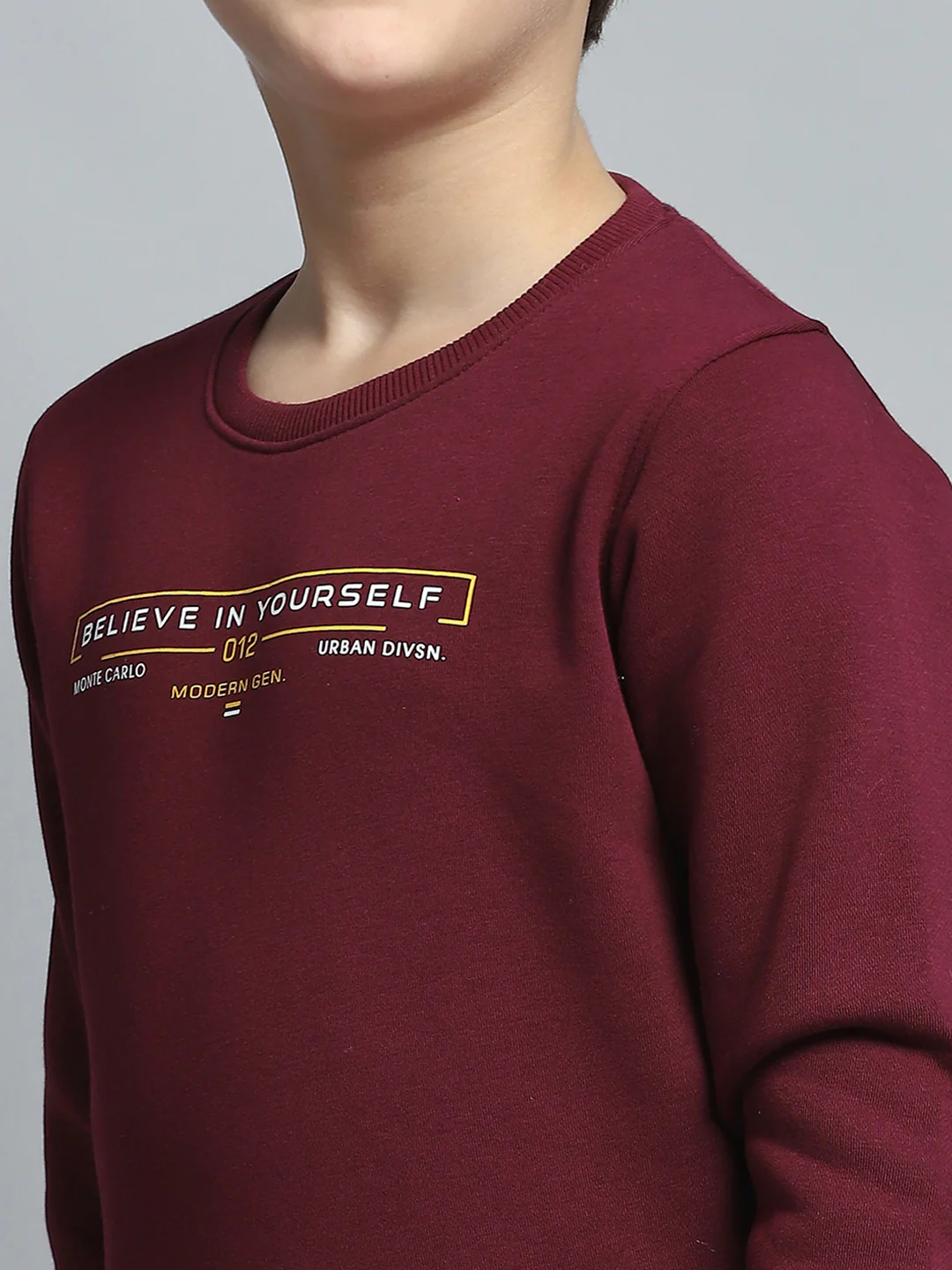 Boys Burgundy Printed Round Neck Full Sleeve Pullover - Image 6