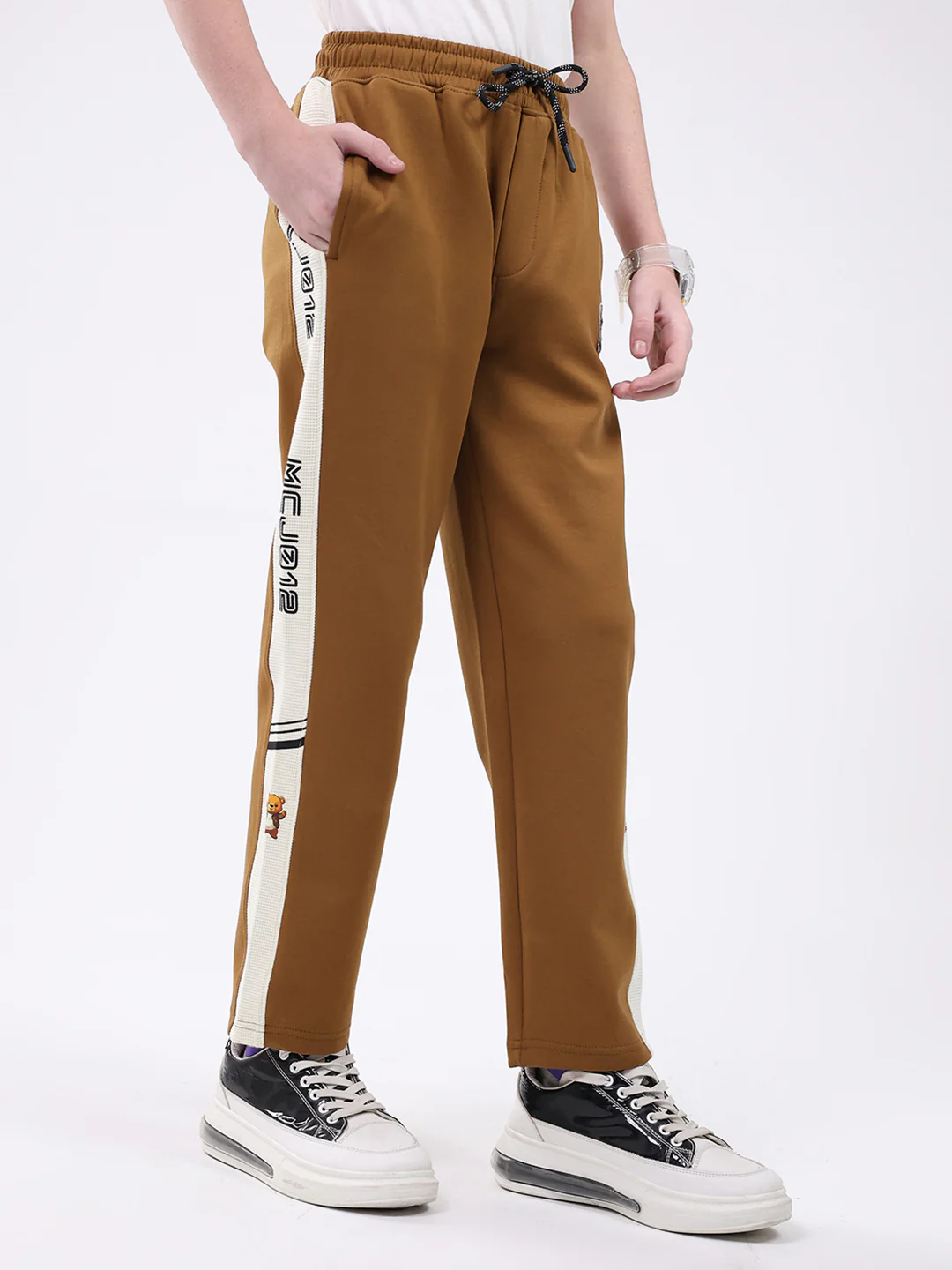 Boys Camel Brown Printed Regular Fit Lower - Image 4