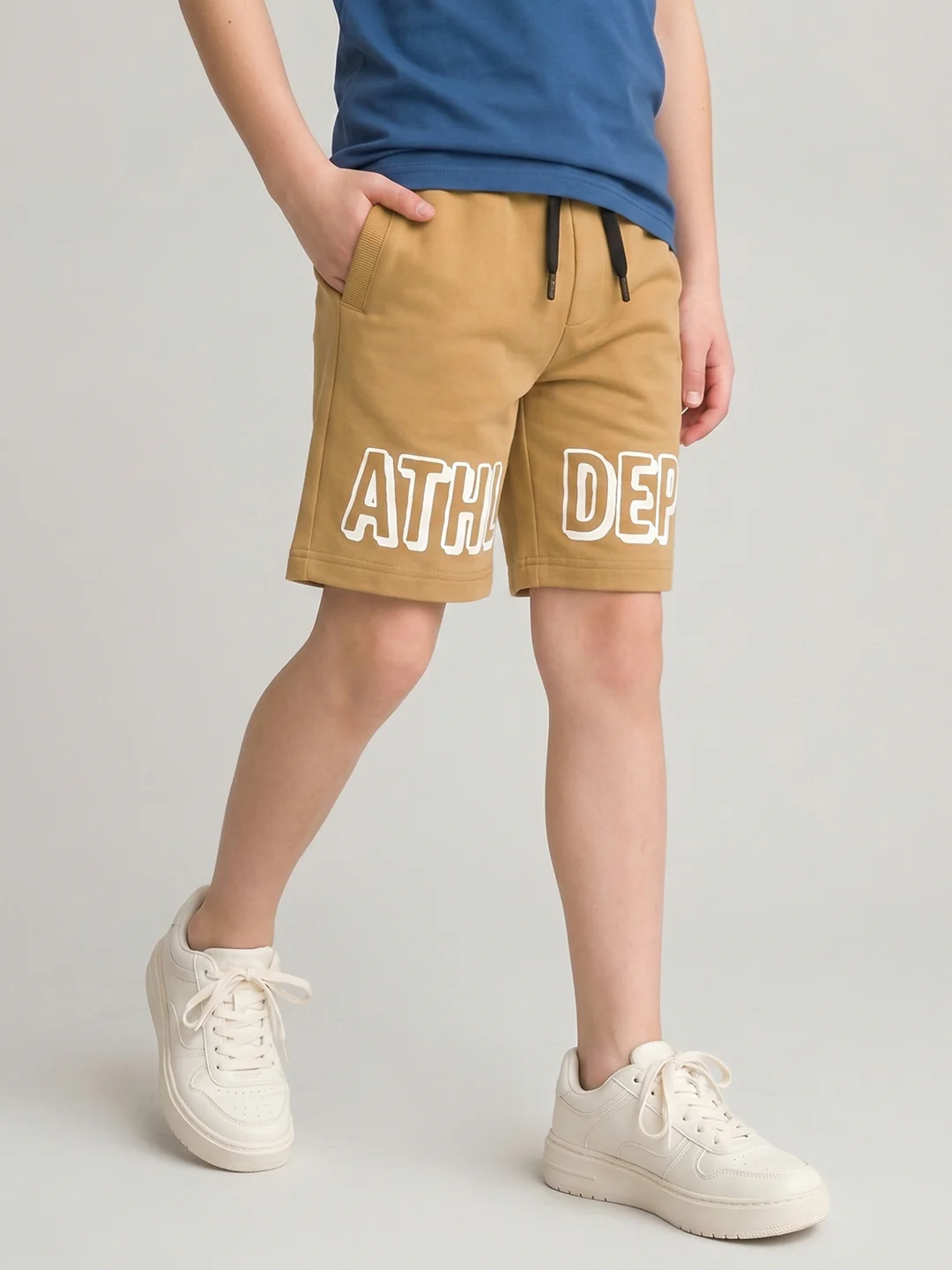 Boys Camel Brown Printed Regular Fit Shorts - Image 3