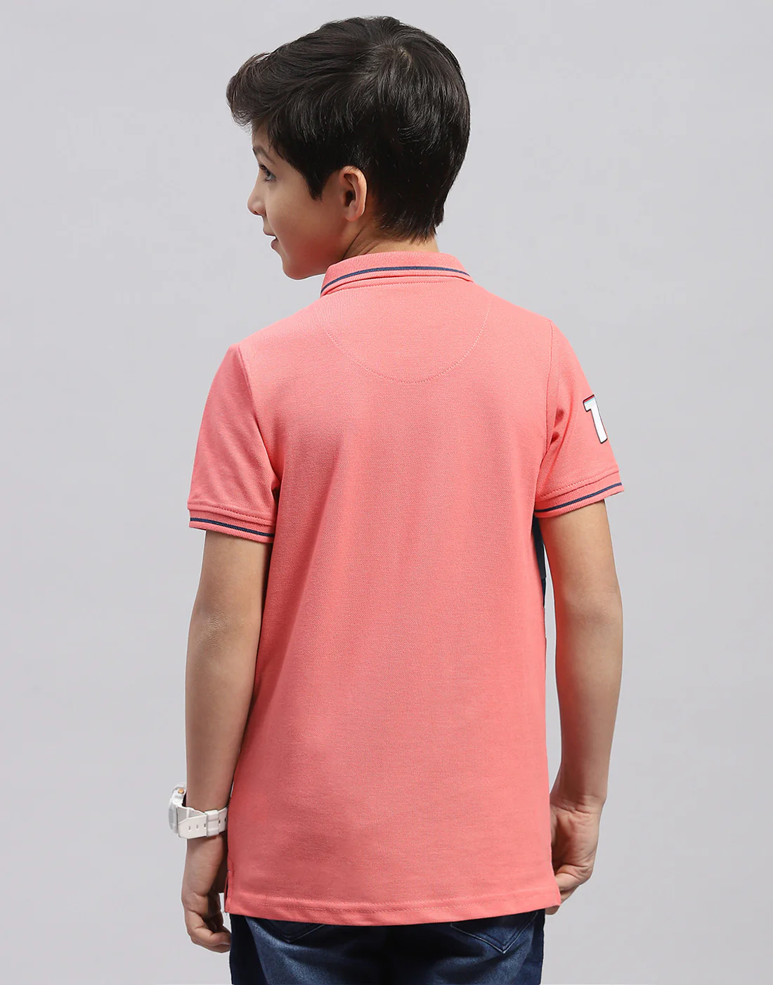 Boys Coral Printed Polo Collar Half Sleeve T-Shirt - Image 5