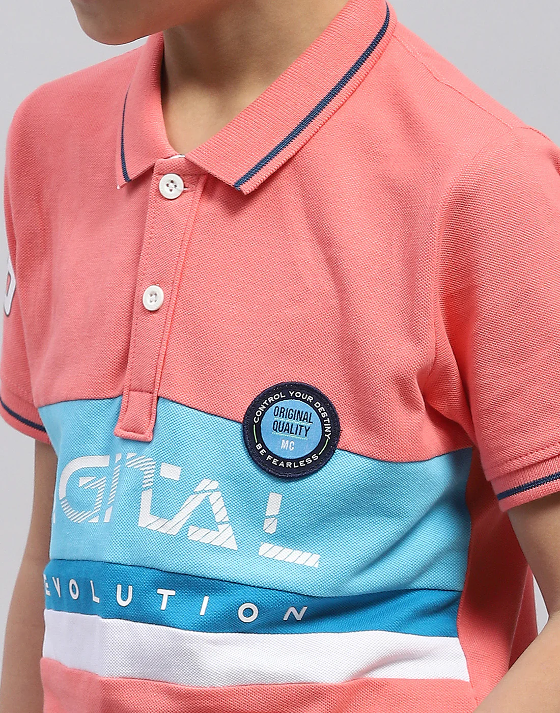 Boys Coral Printed Polo Collar Half Sleeve T-Shirt - Image 7