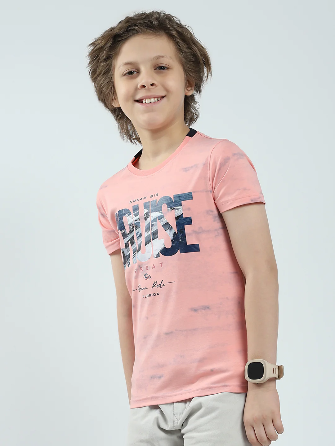 Boys Coral Printed Round Neck Half Sleeve T-Shirt - Image 3