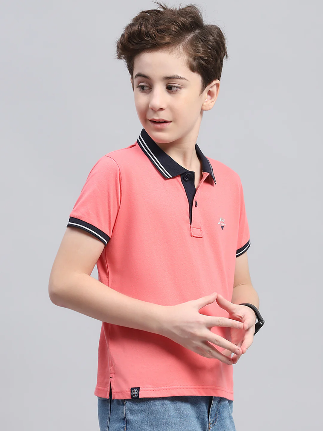 Boys Coral Solid Collar Half Sleeve T-Shirt - Image 4
