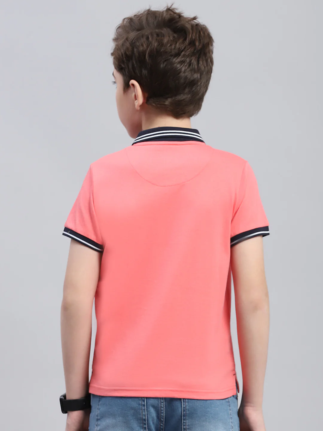 Boys Coral Solid Collar Half Sleeve T-Shirt - Image 5