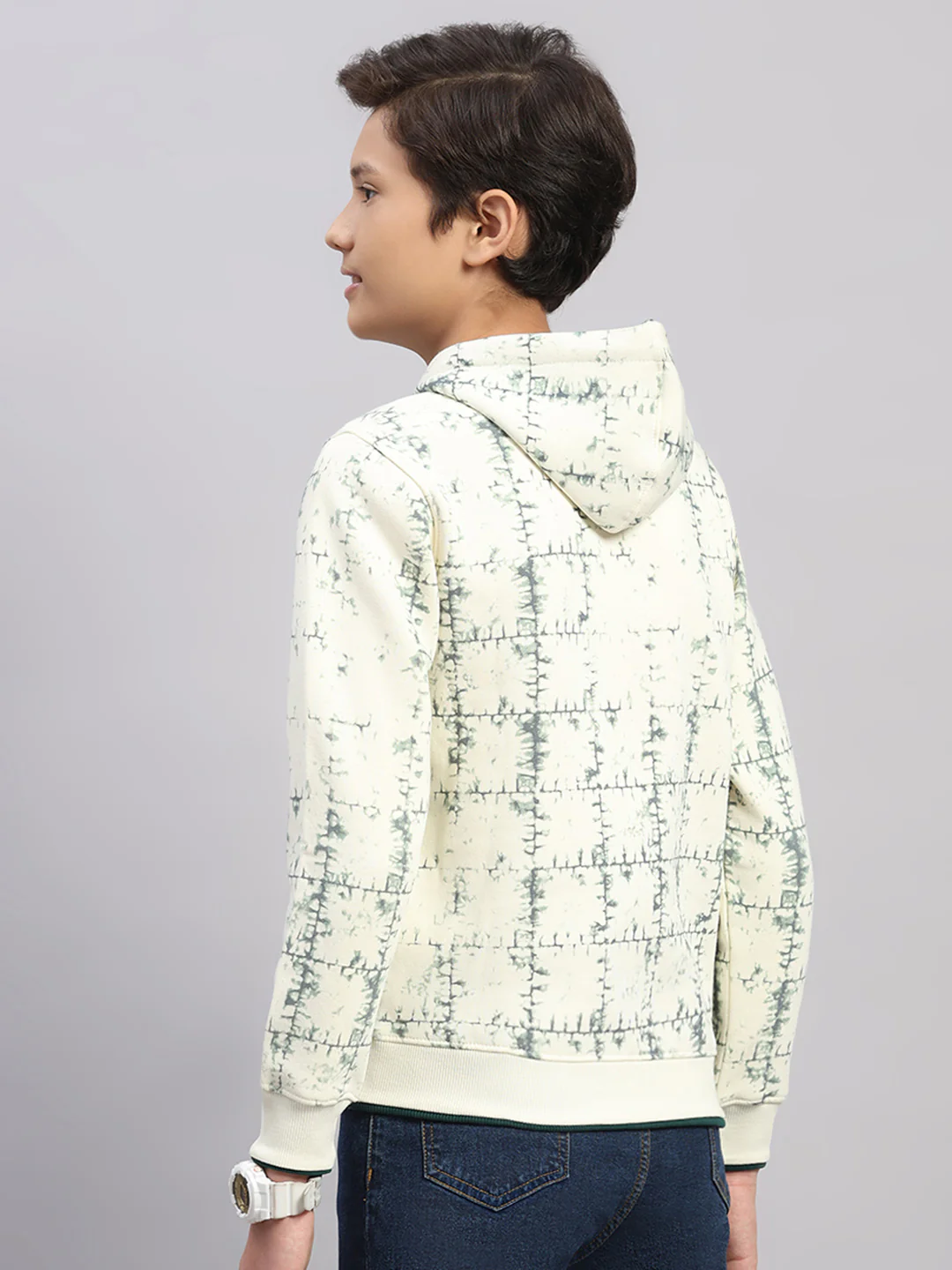 Boys Cream Printed Round Neck Full Sleeve Sweatshirt - Image 5