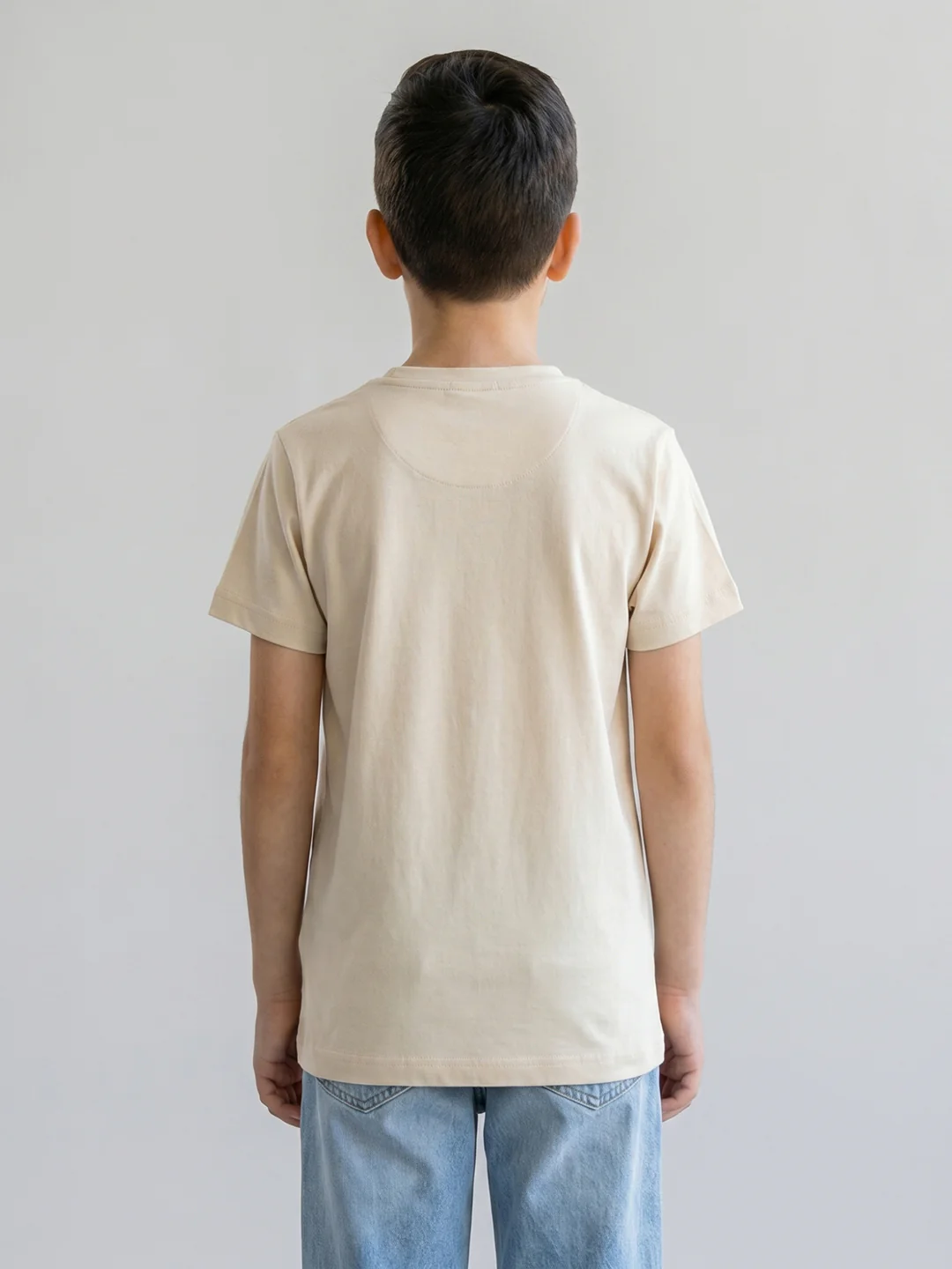 Boys Cream Printed Round Neck Half Sleeve T-Shirt - Image 4