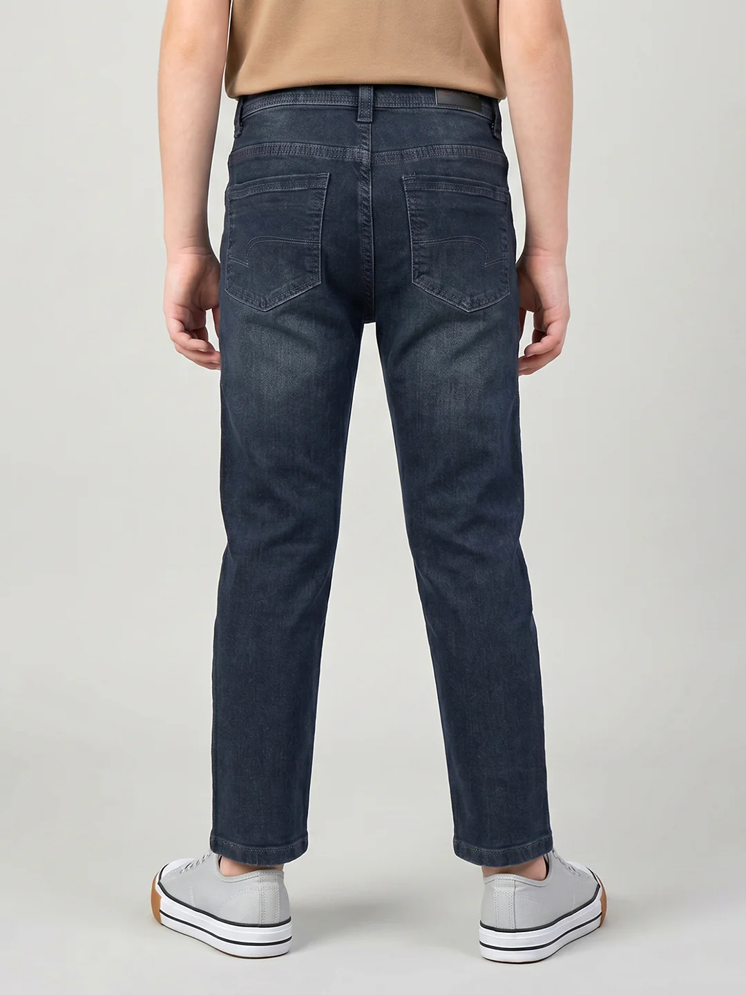 Boys Dark Blue Light Wash Straight Fit Denim - Image 4