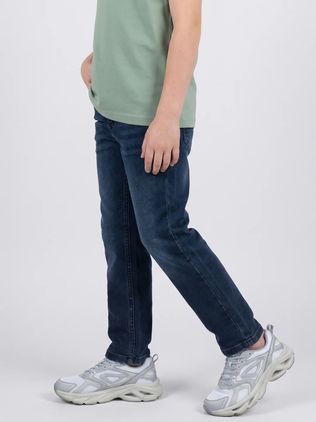 Boys Dark Blue Light Wash Straight Fit Denim - Image 3