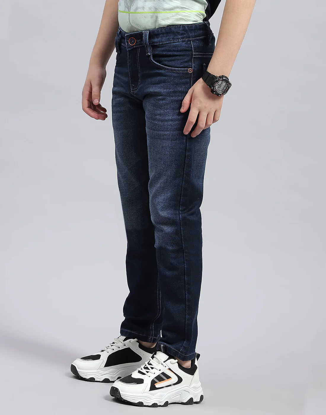 Boys Dark Blue Solid Slim Fit Denim - Image 3