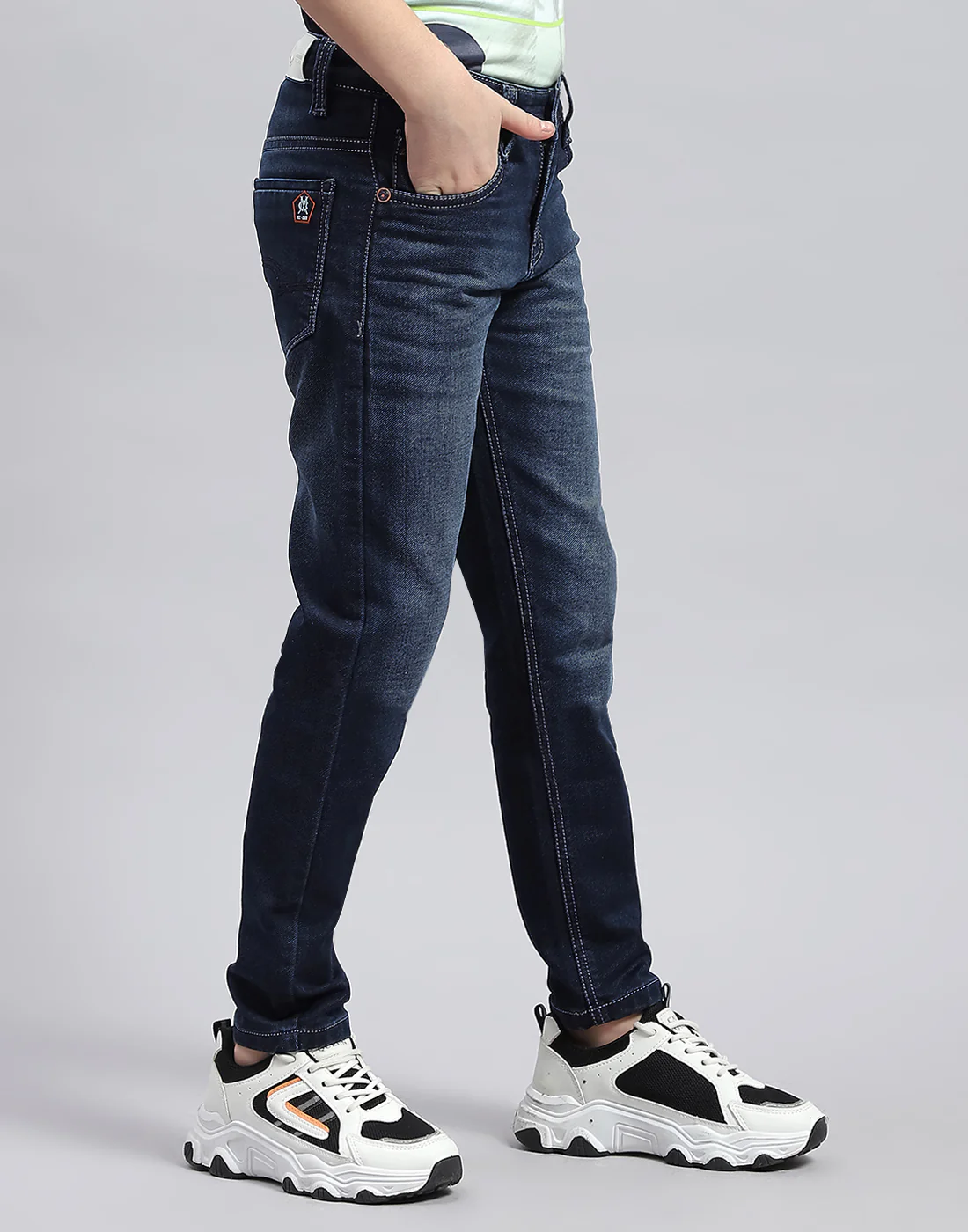 Boys Dark Blue Solid Slim Fit Denim - Image 4