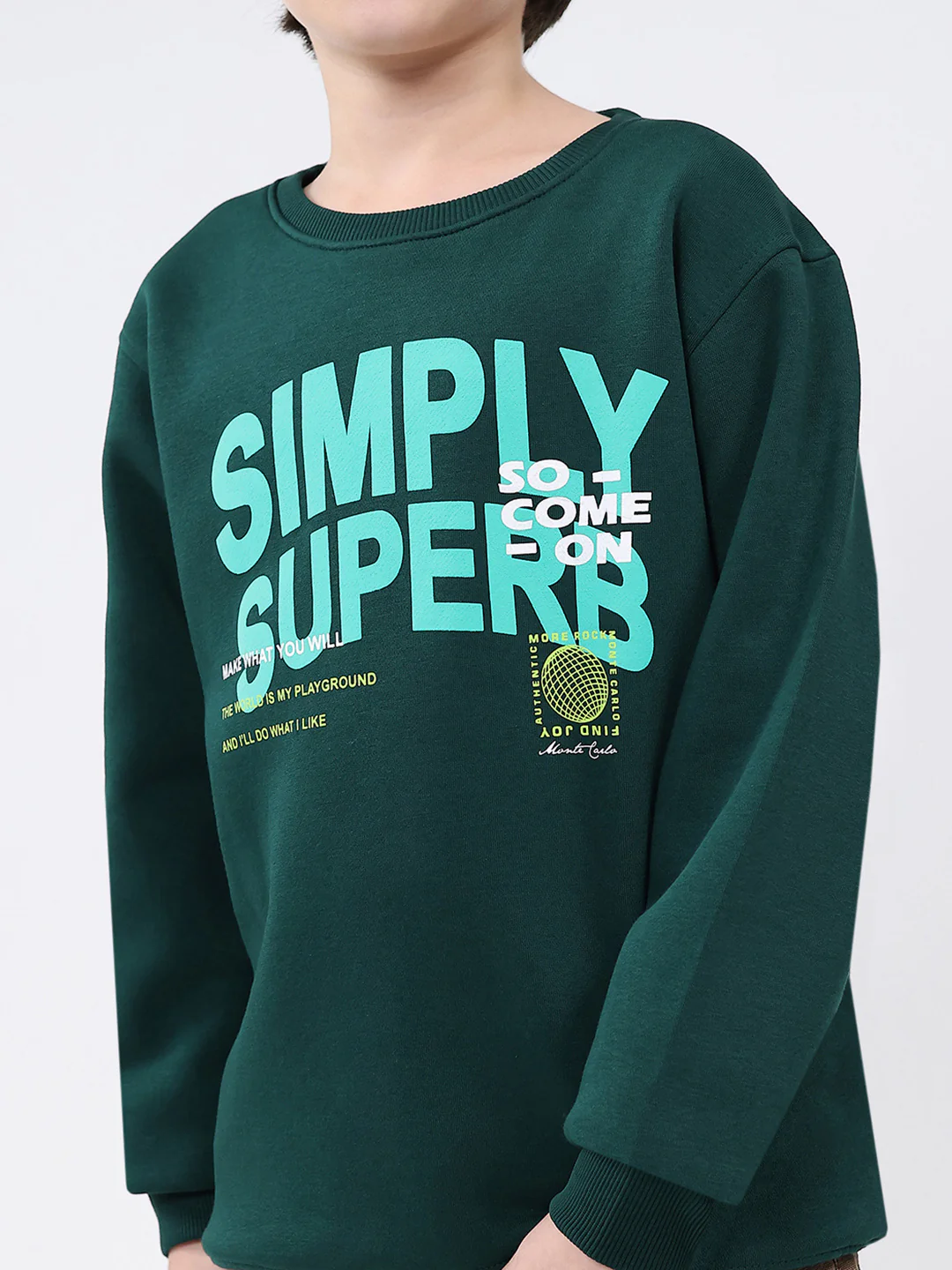 Boys Dark Green Printed Round Neck Full Sleeve Sweatshirt - Image 6