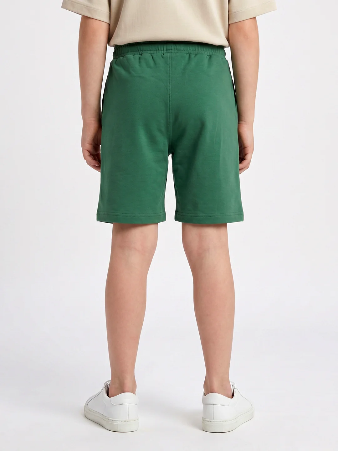 Boys Dark Green Solid Regular Fit Shorts - Image 4