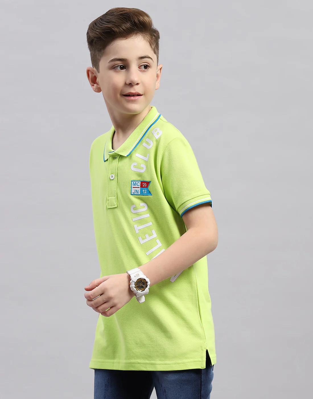 Boys Fluorescent Green Printed Polo Collar Half Sleeve T-Shirt - Image 4