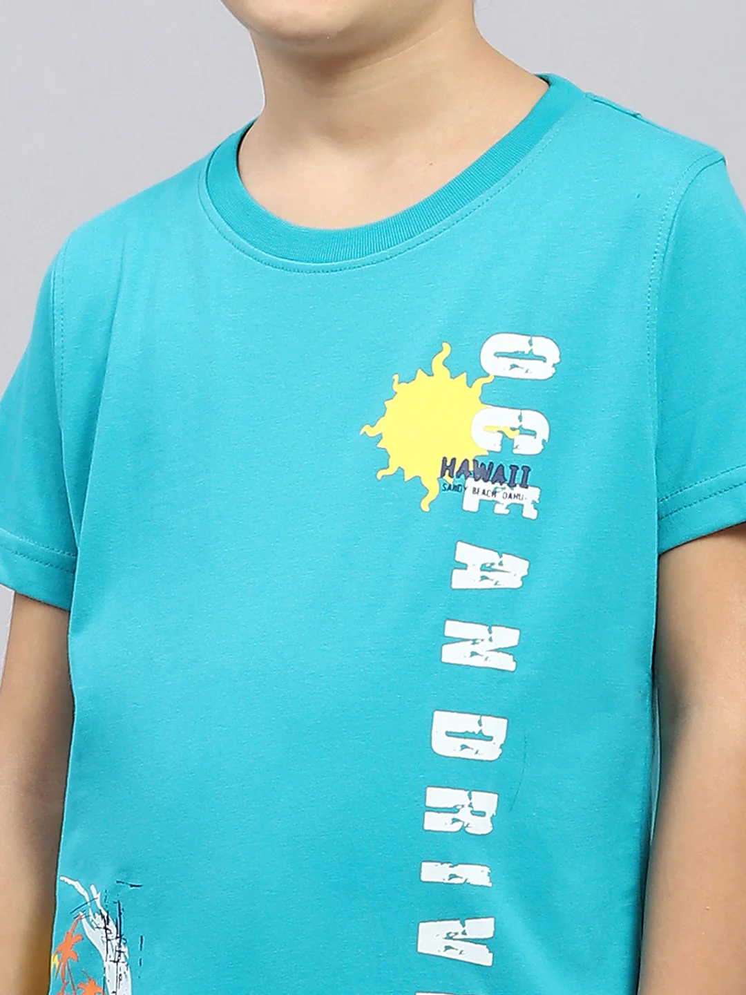 Boys Green & Navy Blue Printed Round Neck Half Sleeve Bermuda Set - Image 6